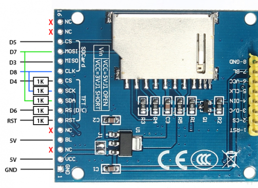 1.8in TFT SD Card Wiring Diagram